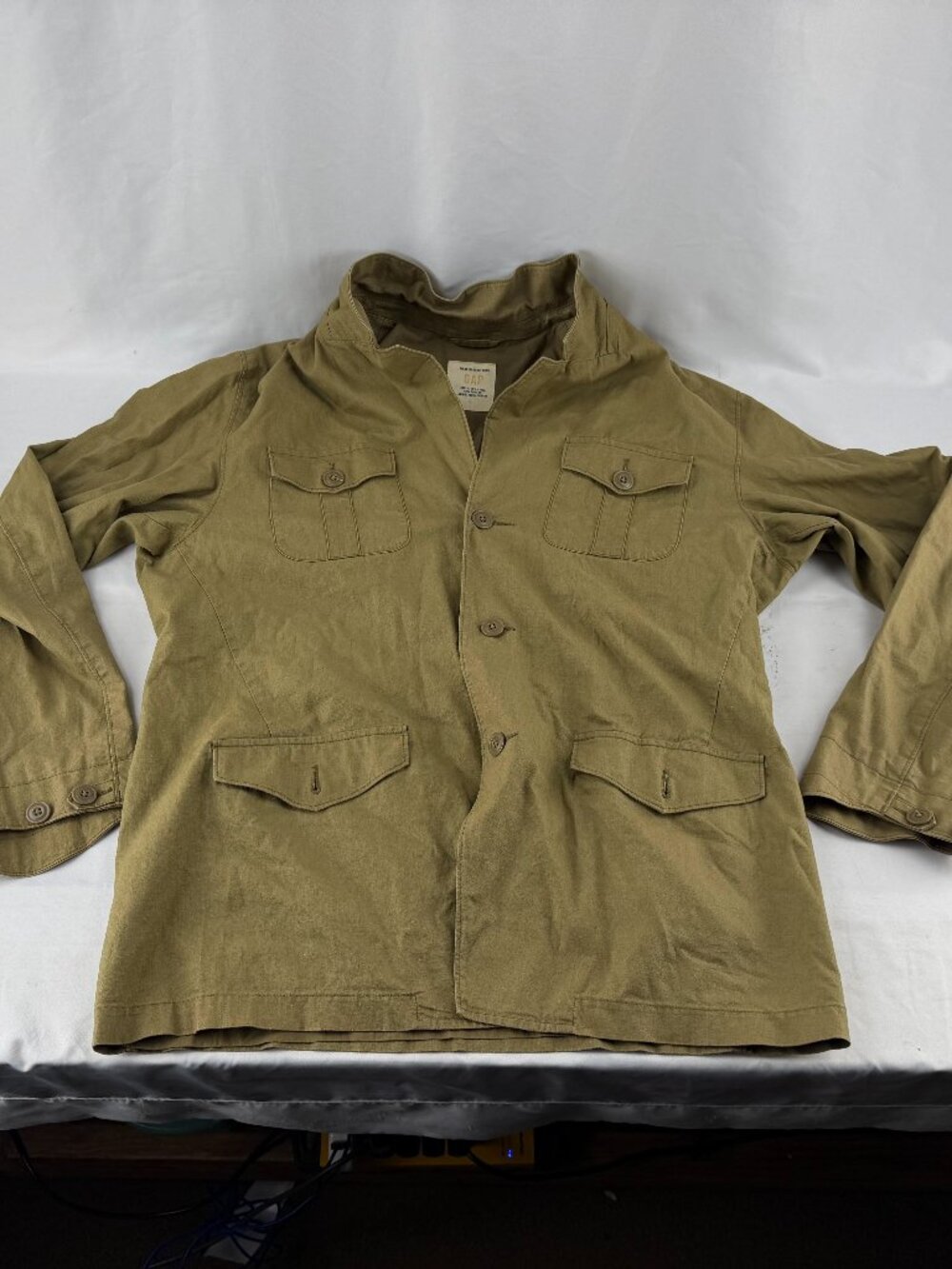 Gap Khaki Utility Jacket Linen Blend Safari Field Coat Size Large